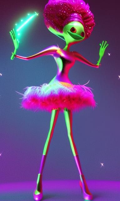 Alien in Sequins and Feathers: Pixar-Style 3D Art