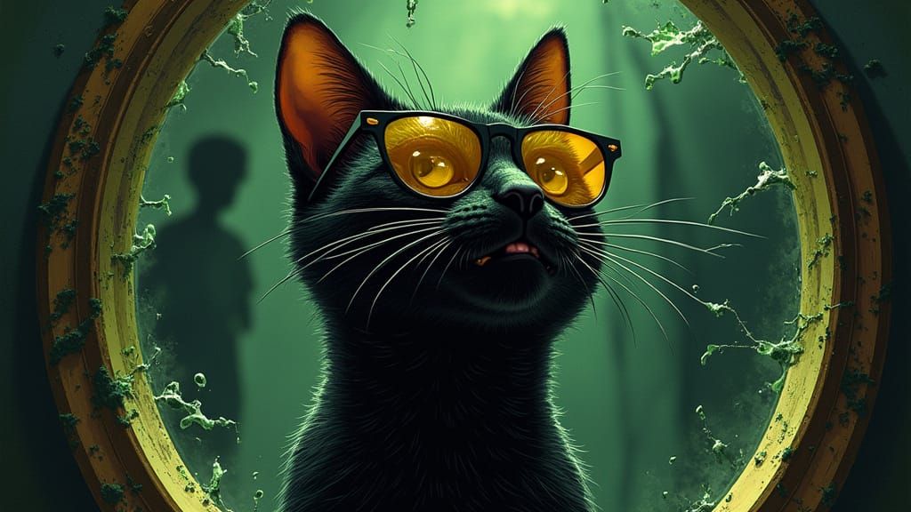 Retro Horror Collage with Cool Cat in Sunglasses
