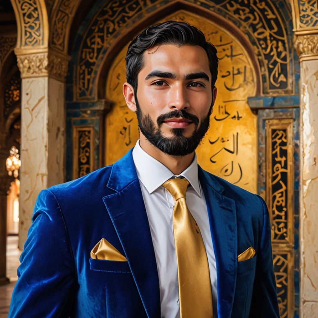 Handsome Man in Blue Velvet Suit, Alcohol Ink Art