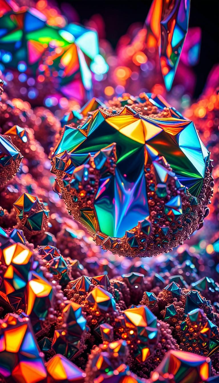 Psychedelic Sci-Fi Art: Crystal Planet in Neon Light