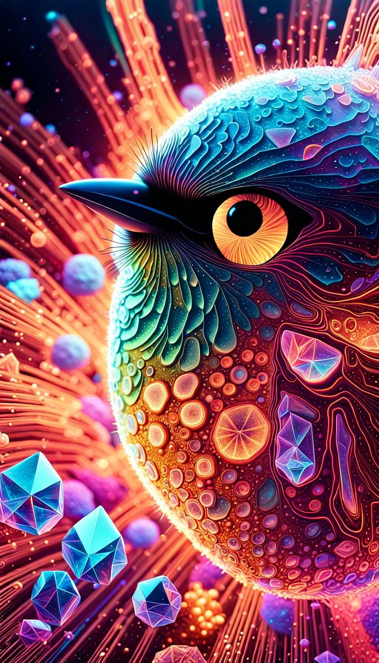 Planet Covered in Iridescent Crystals, Digital Illustration