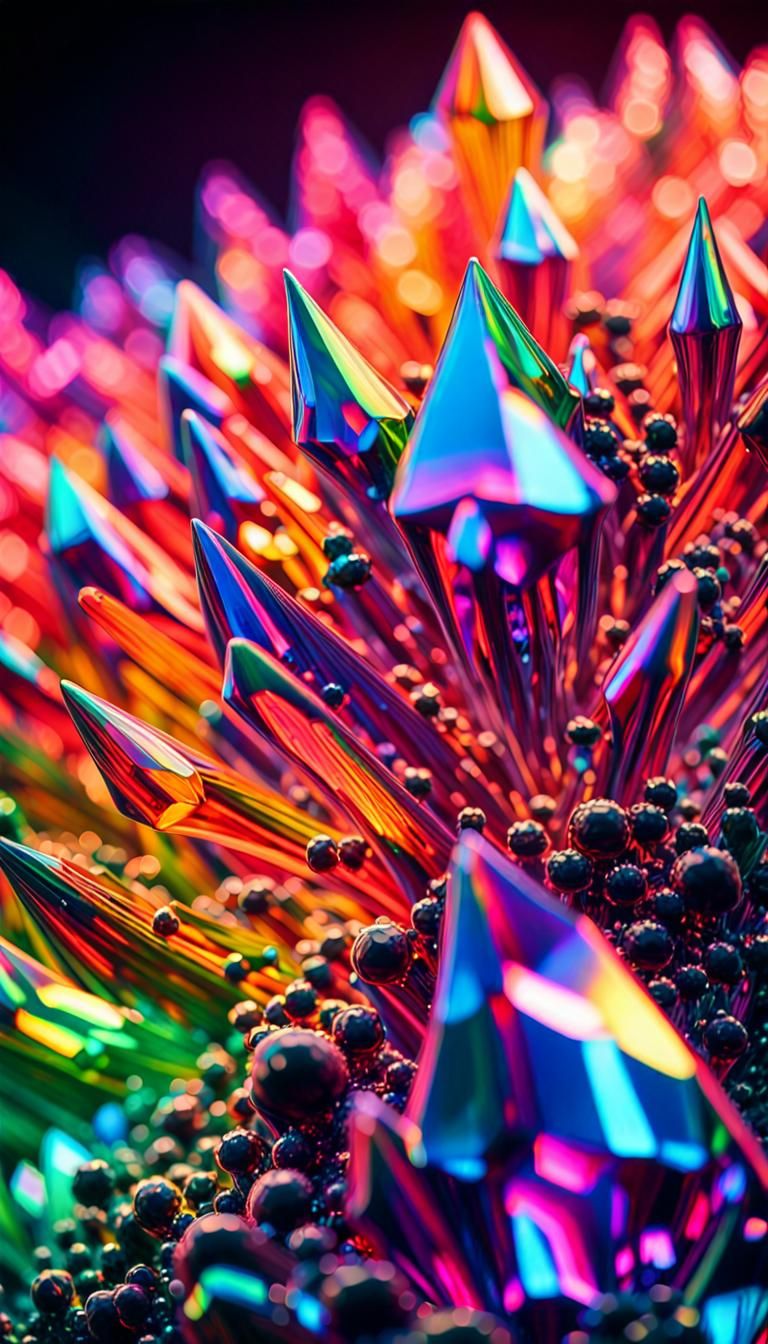 Rainbow Neon Crystals Illuminate a Surreal Planet