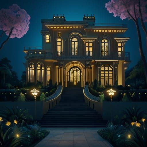 Art Deco Villa Overlooking Vibrant Garden