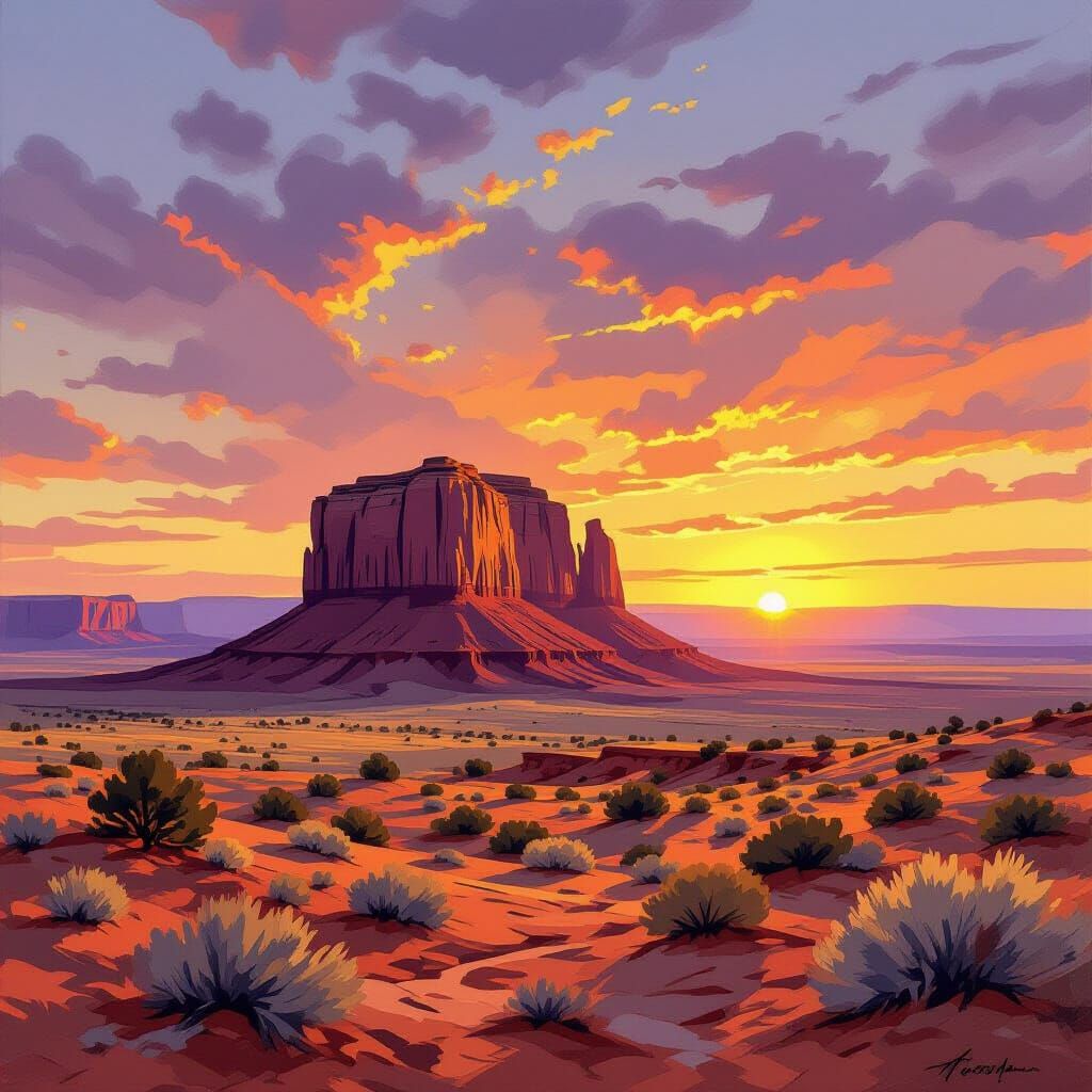 Factory Butte Sunset: Sandstone Formation in Desert Landscap...