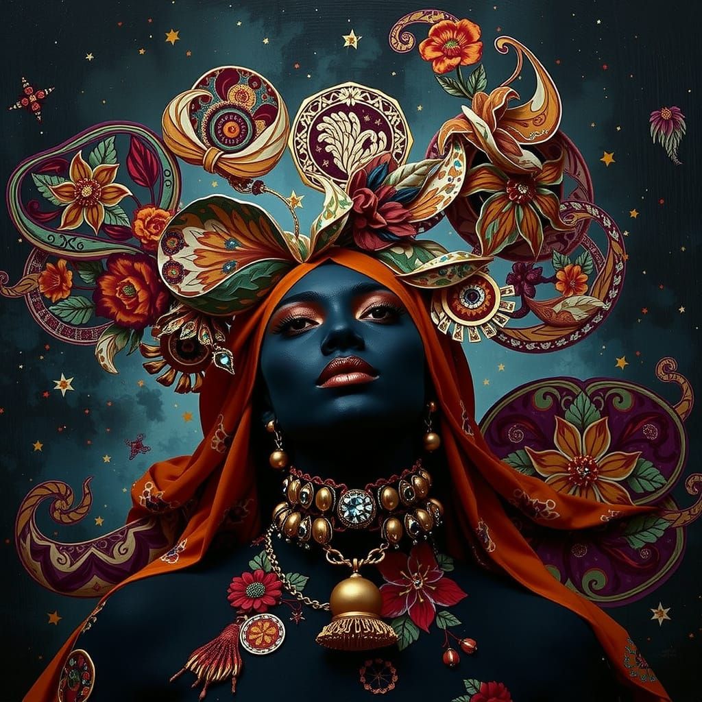 Psychedelic Garden Dreamscape with Cosmic Mystery