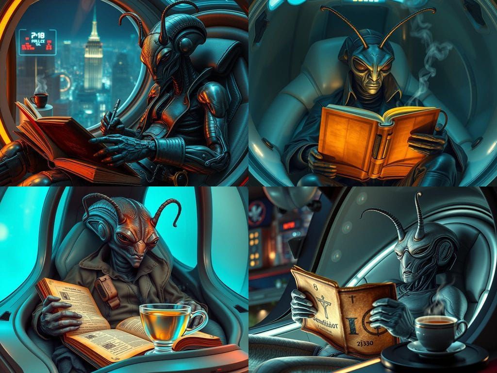 Interstellar Detective Studies Ancient Human Texts in Sci-Fi...