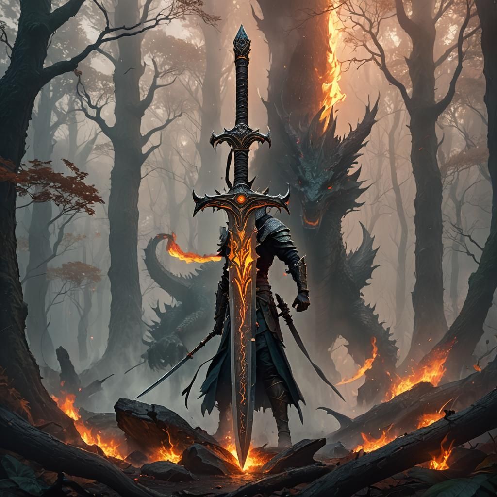 Dragon Scale Sword in Mystical Forest