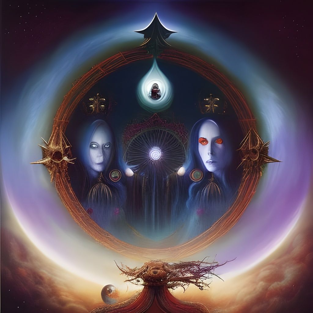 Eerie Entangled Astral Figures in Occult Horror Scene