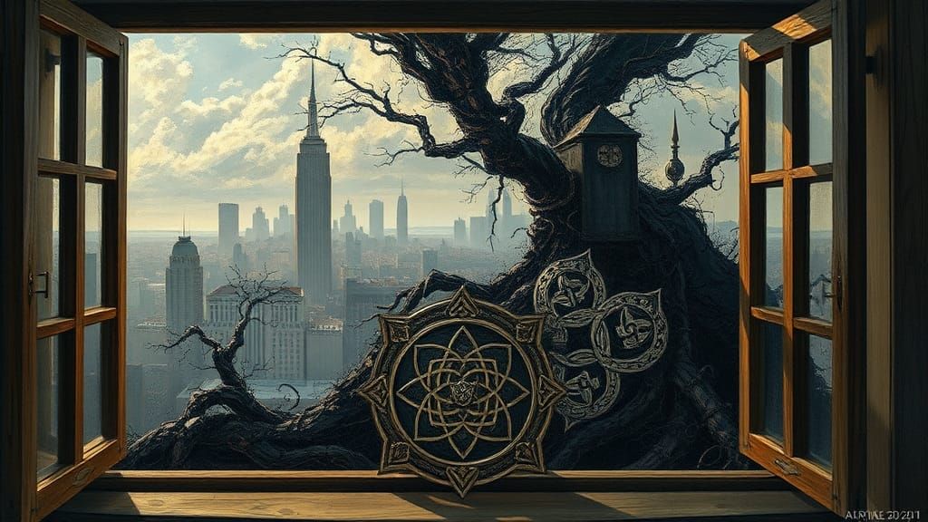 Dystopian Anime Scene with Impasto and Art Deco Elements