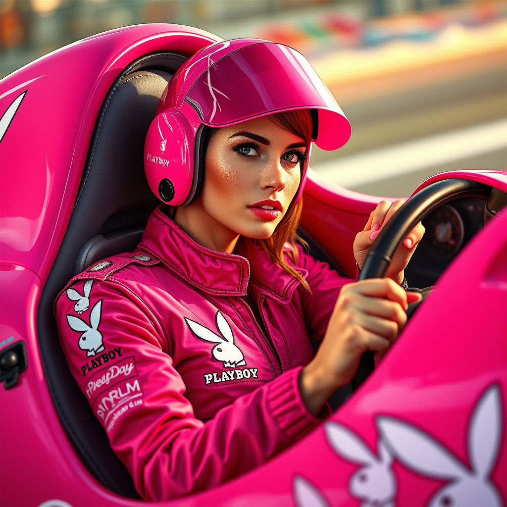 Pink Playboy Racer: Hyperrealistic Concept Art