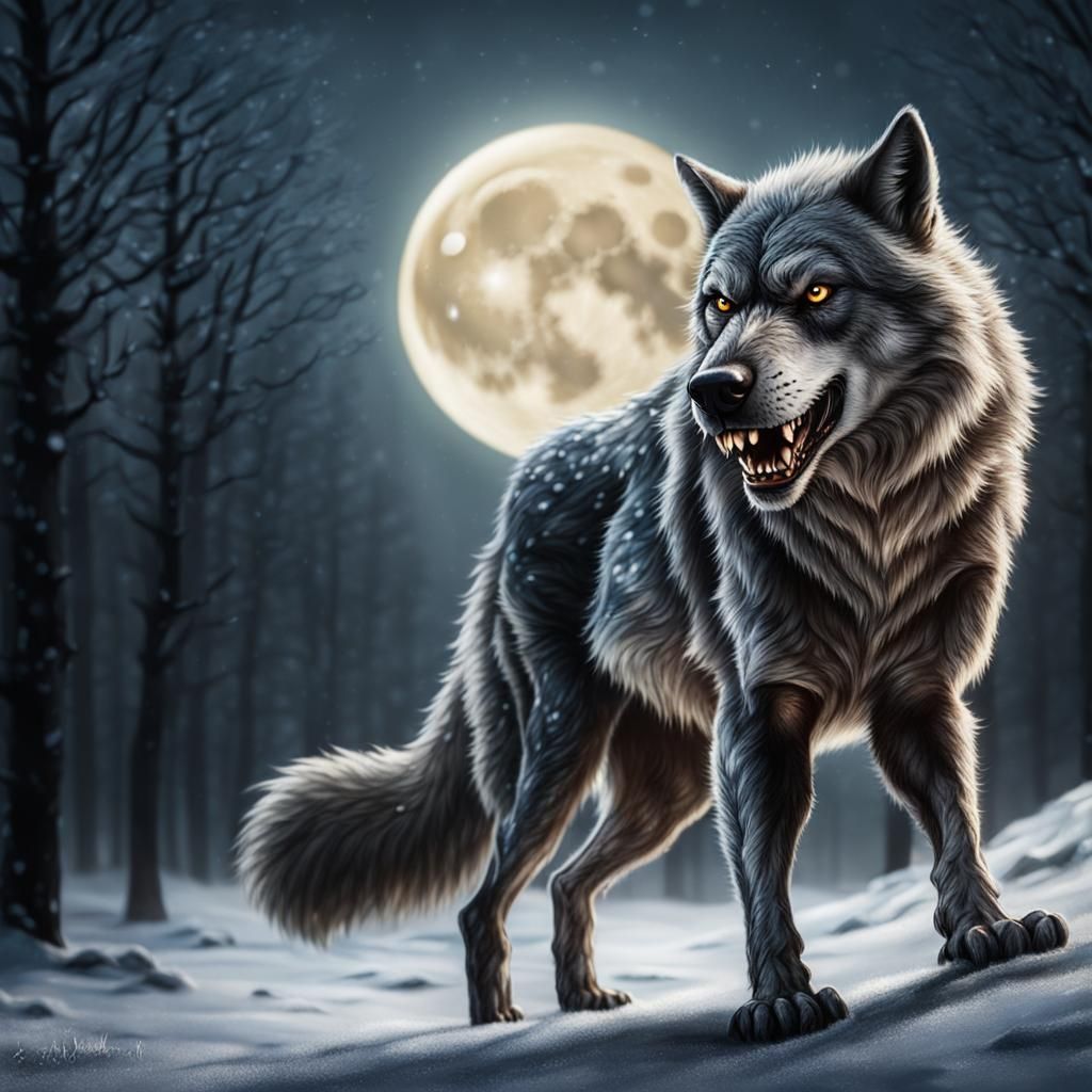 Silver Moon Werewolf in Hyper-Real Detail