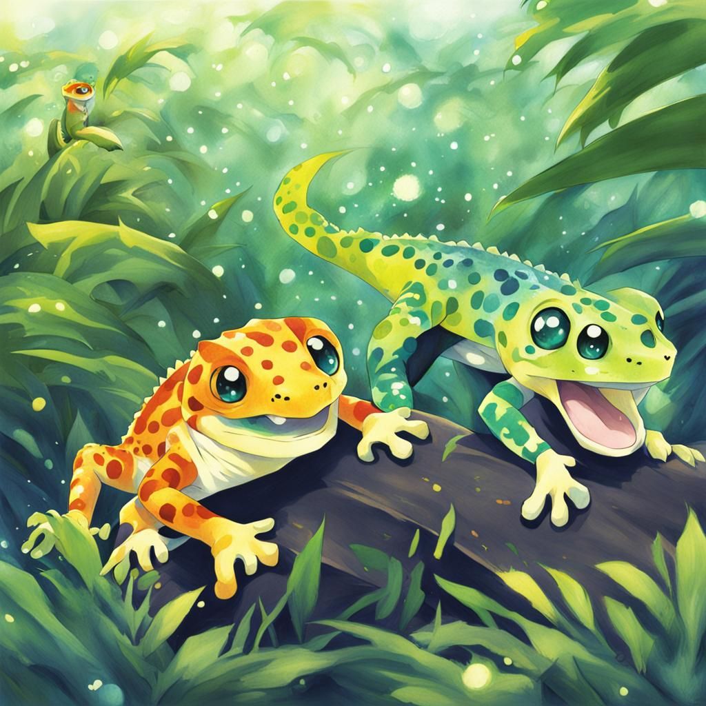 Anime Style Geckos in Japanese Manga Art