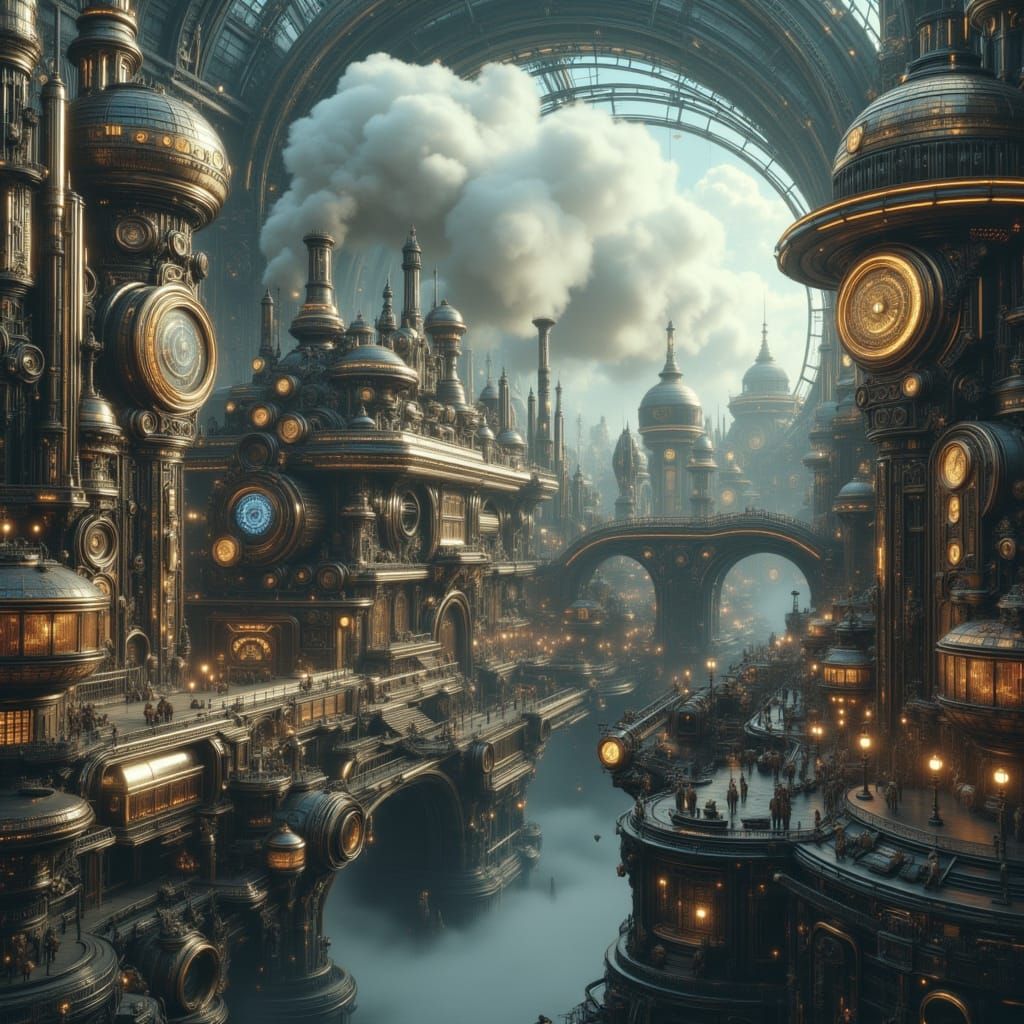 Futuristic Steam Train Arrival on Alien Planet