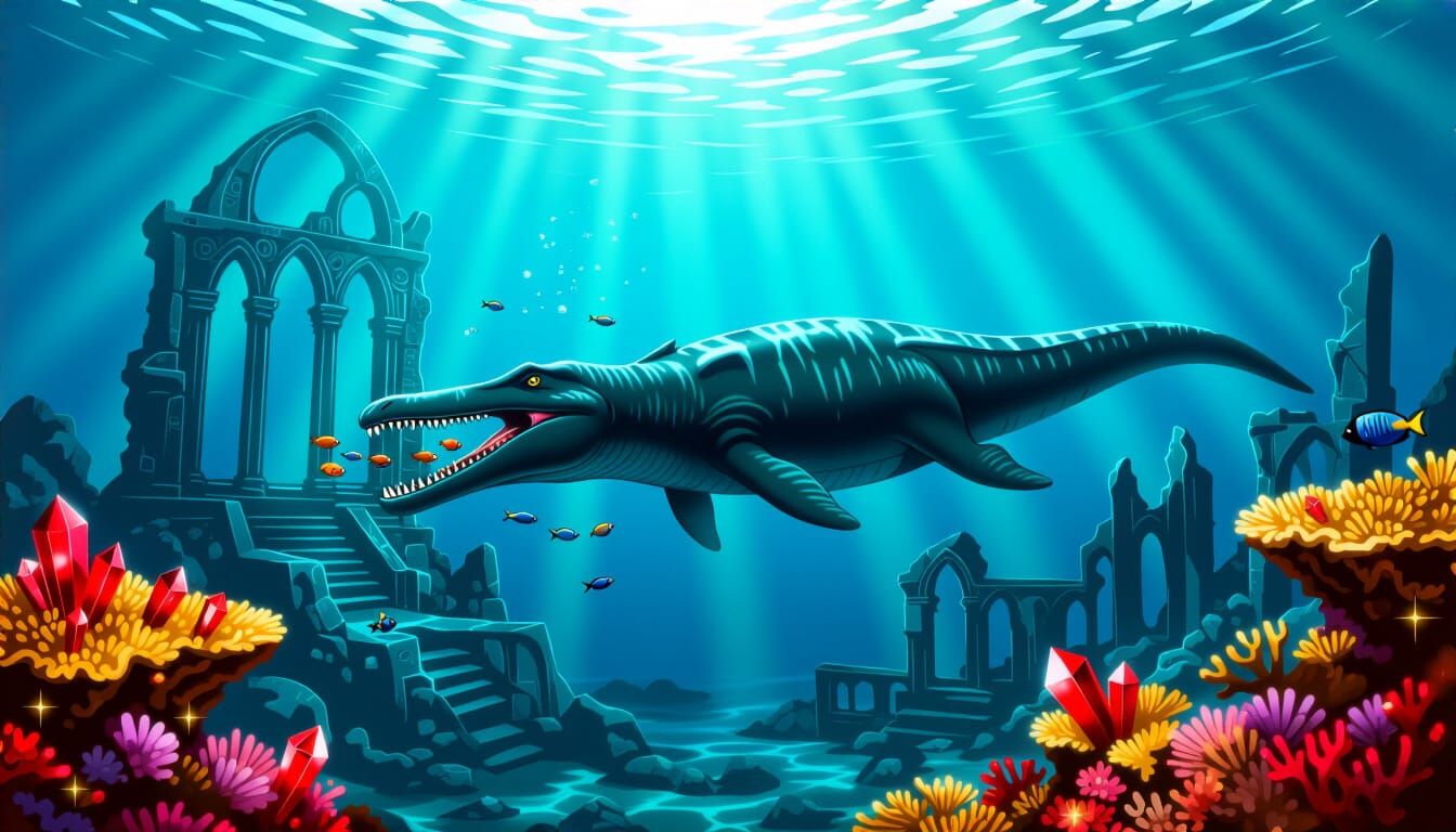 Plesiosaur in Gothic Ruins: Underwater Anime Horror