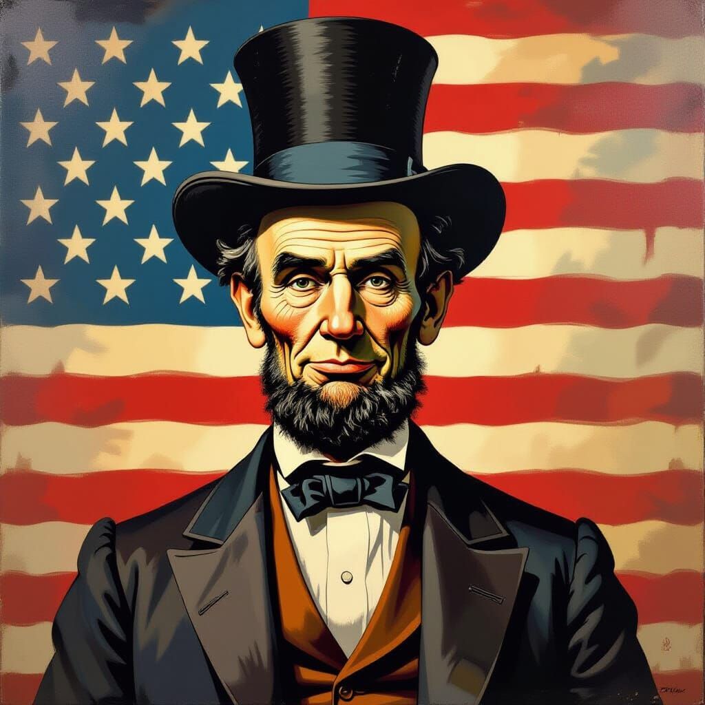 Impressionistic Oil Painting of Abraham Lincoln with Exagger...