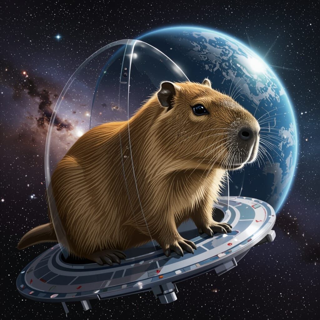 Capybara Floating in Outer Space