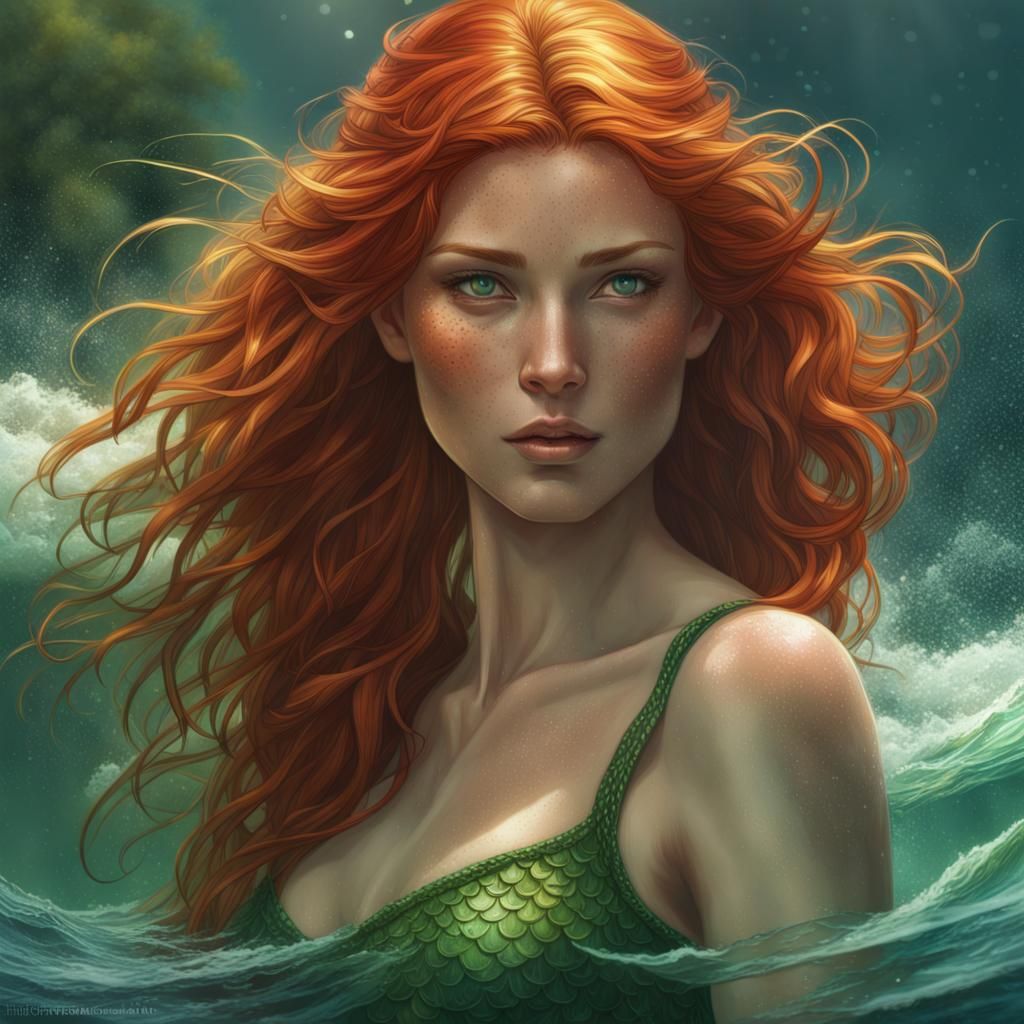 Redhead Siren in Ocean Sunlight: Concept Art