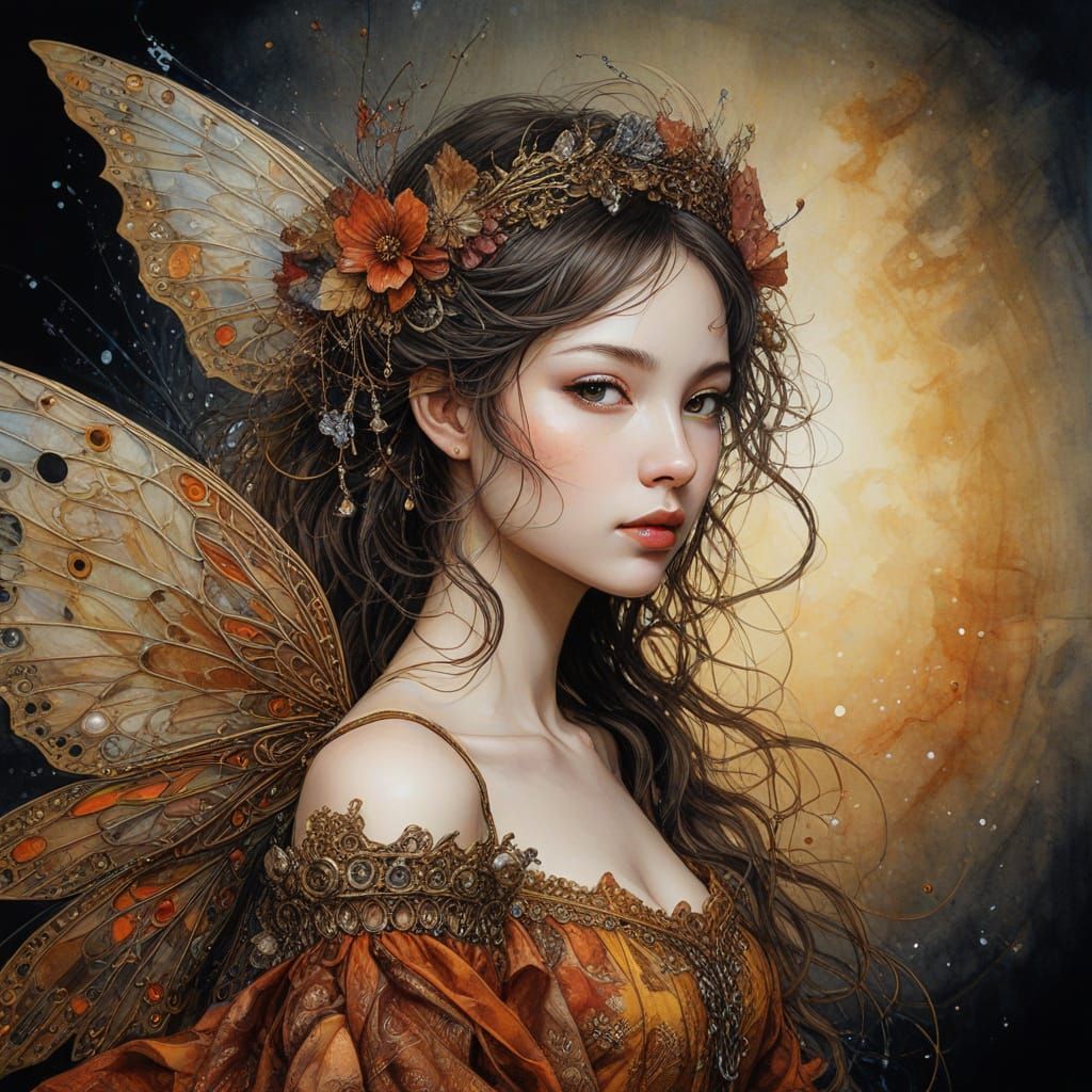 Expressionist Fairy Portrait with Musical Score Notation