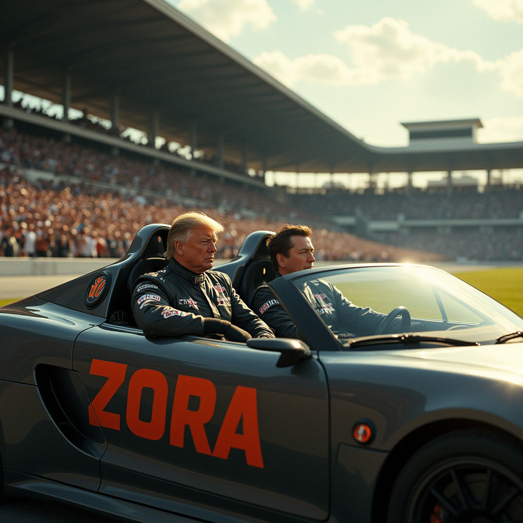 Trump and Musk Drive "ZORA" to Racing Stadium