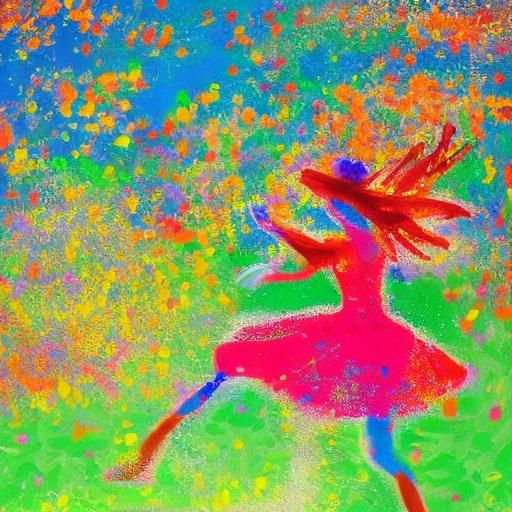 Girl Skipping in Meadow: Fauvist Digital Art
