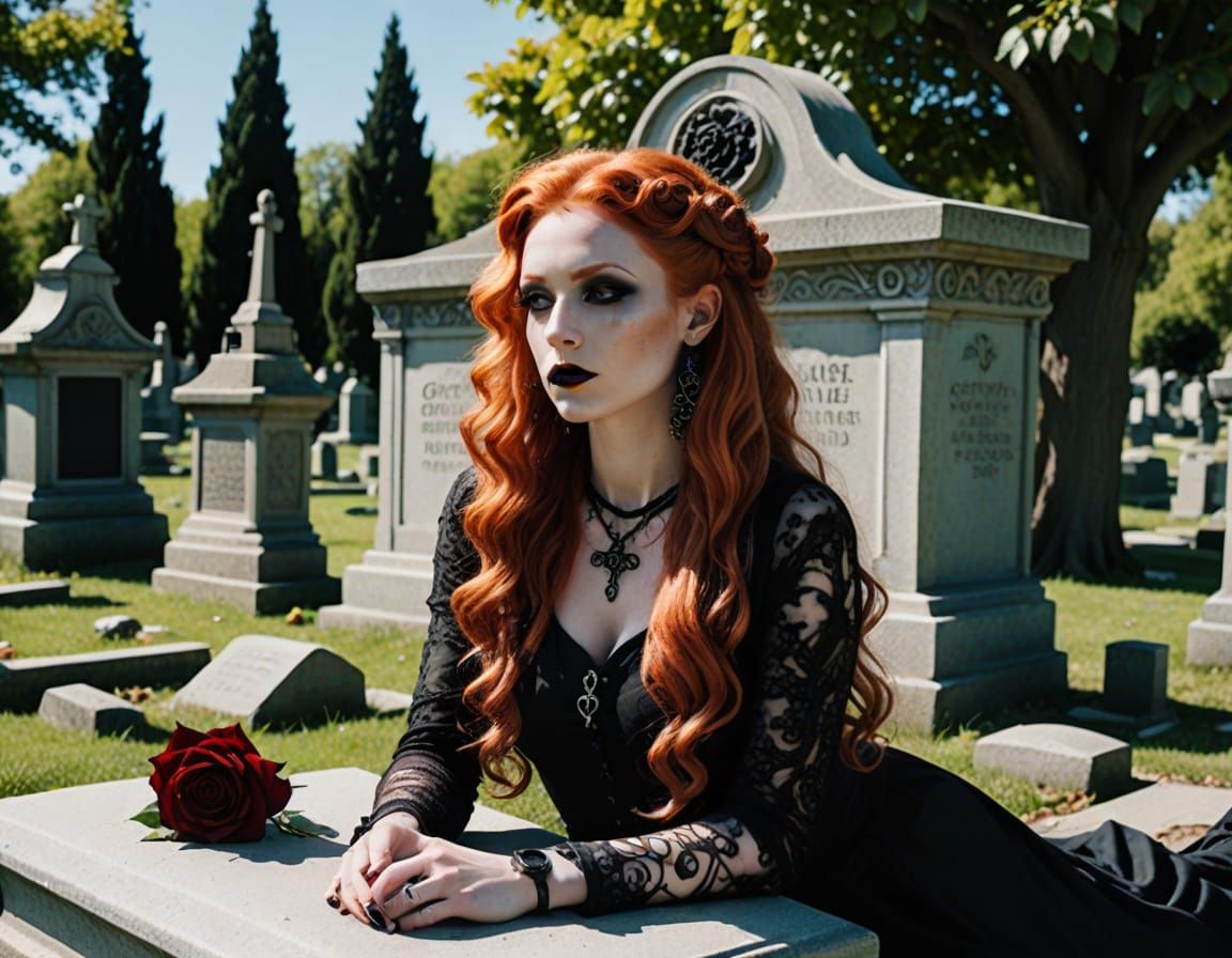 Goth Goddess in Cemetery of Radiant Light