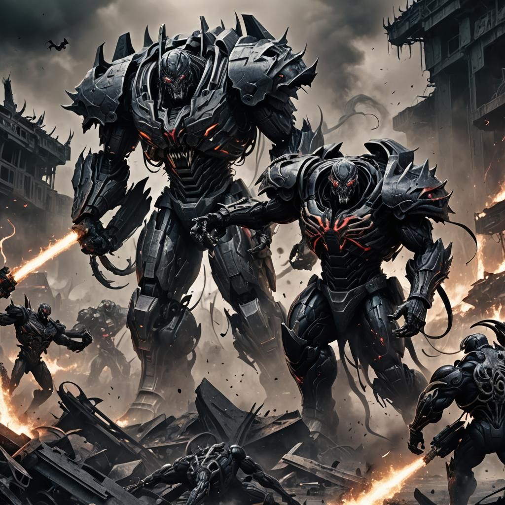 Megatron and Venom Fusion on Smoldering Battlefield