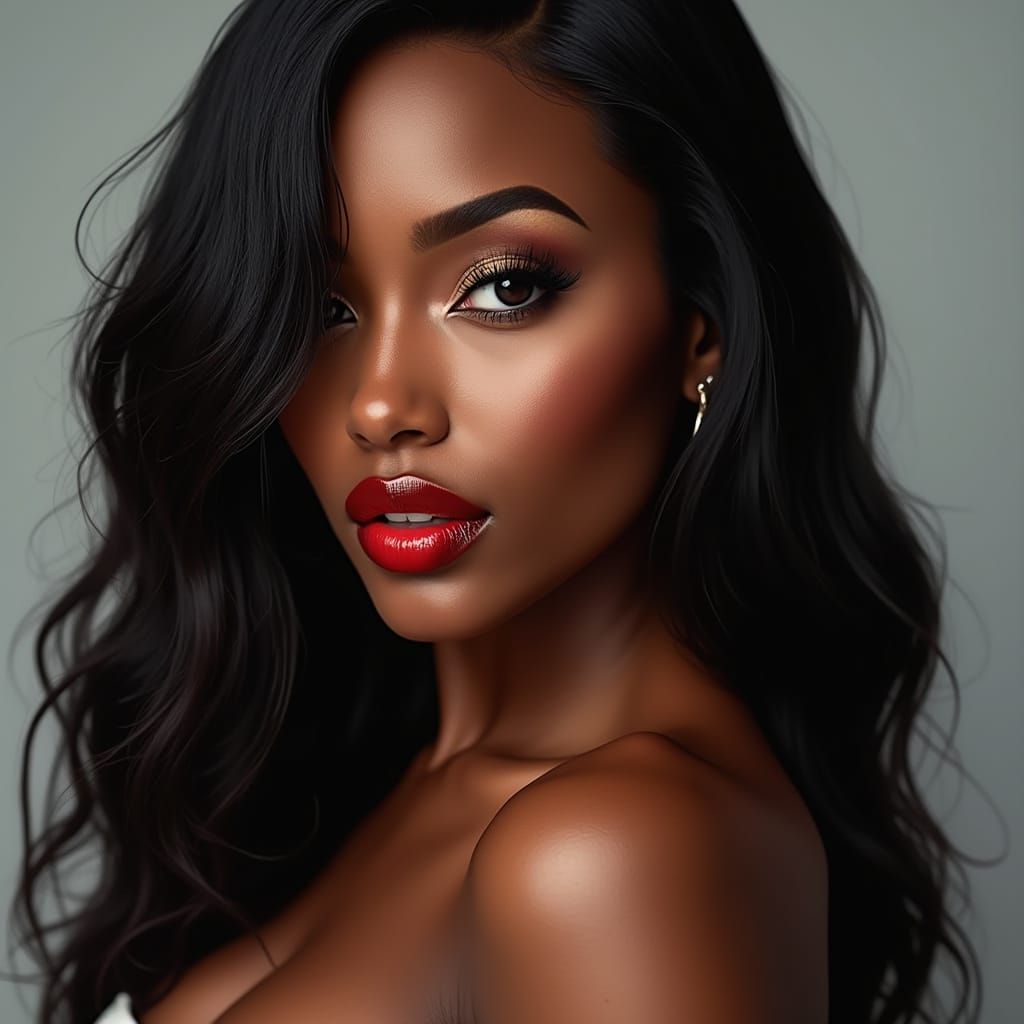 Radiant Black Goddess Portrait with Wet Hair