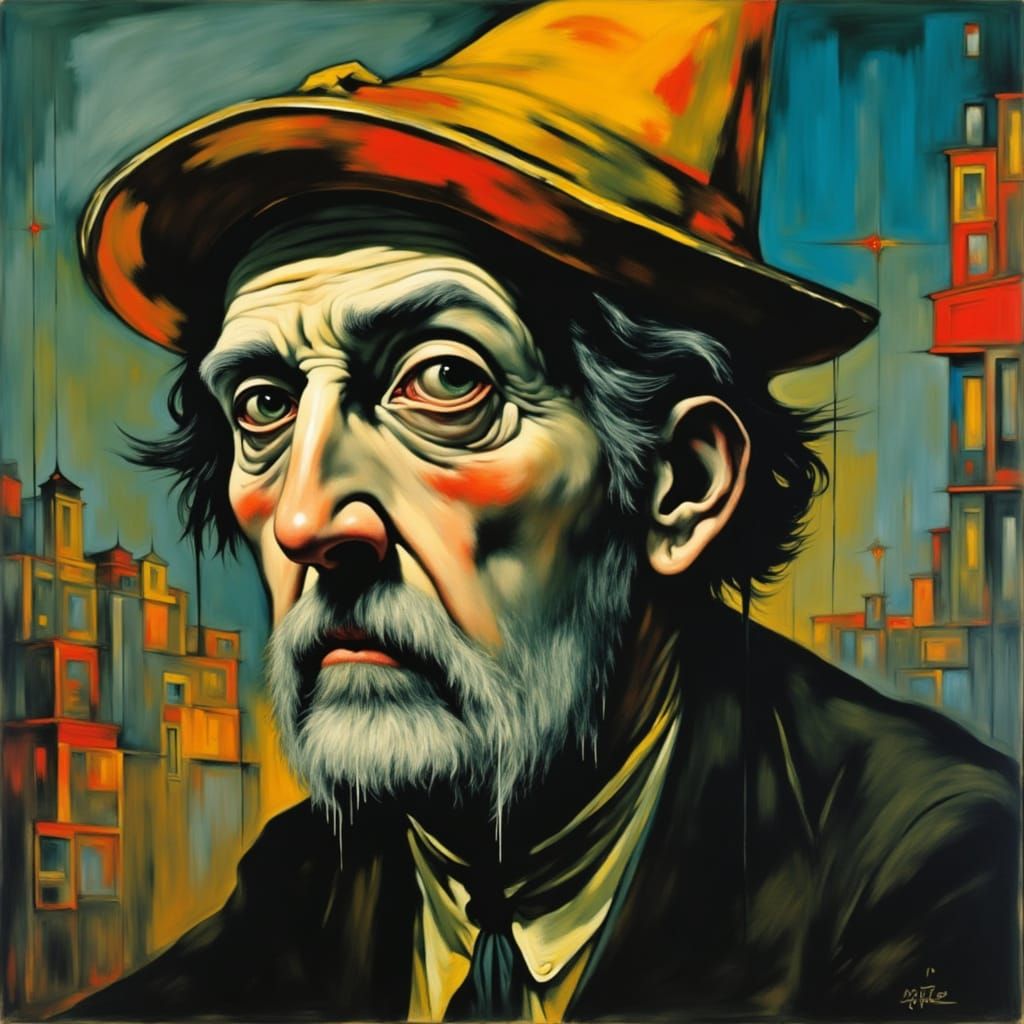 Cubist Portrait of an Old Man in a Party Hat