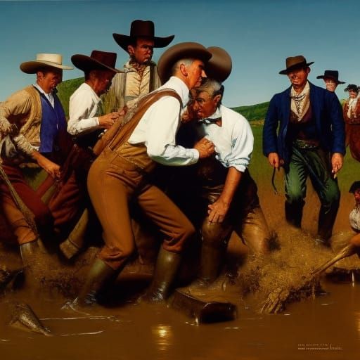 Farmers Dancing in Mud, Norman Rockwell Style