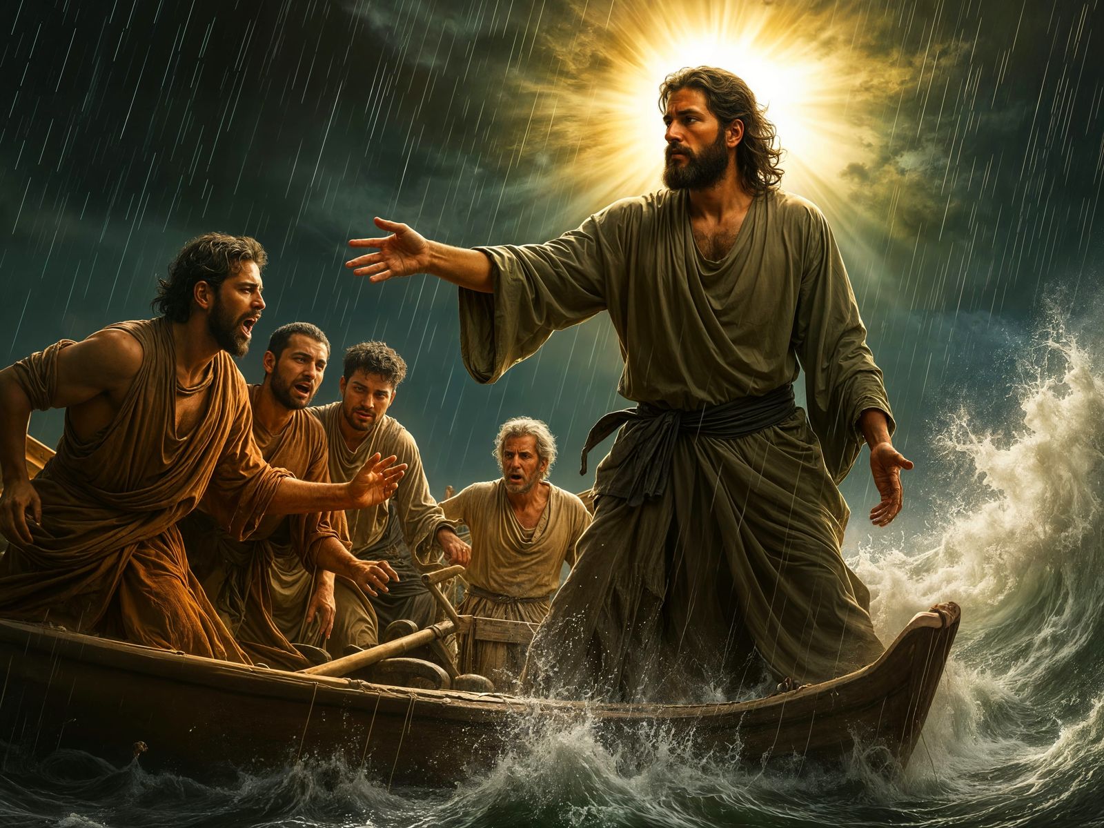 Man Calms Storm on Sea of Galilee in Baroque Style