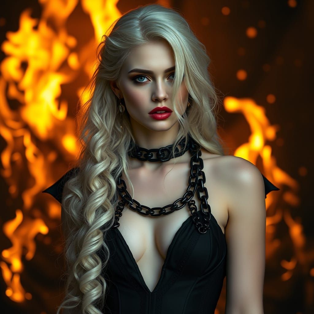 Vampire in Chains with Fiery Backdrop