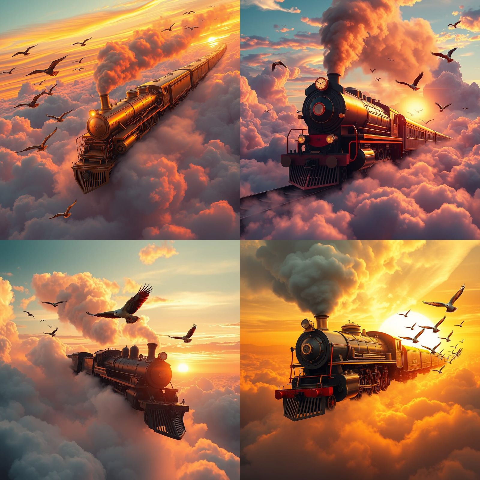 Train in Clouds at Sunset: Fantasy Concept Art