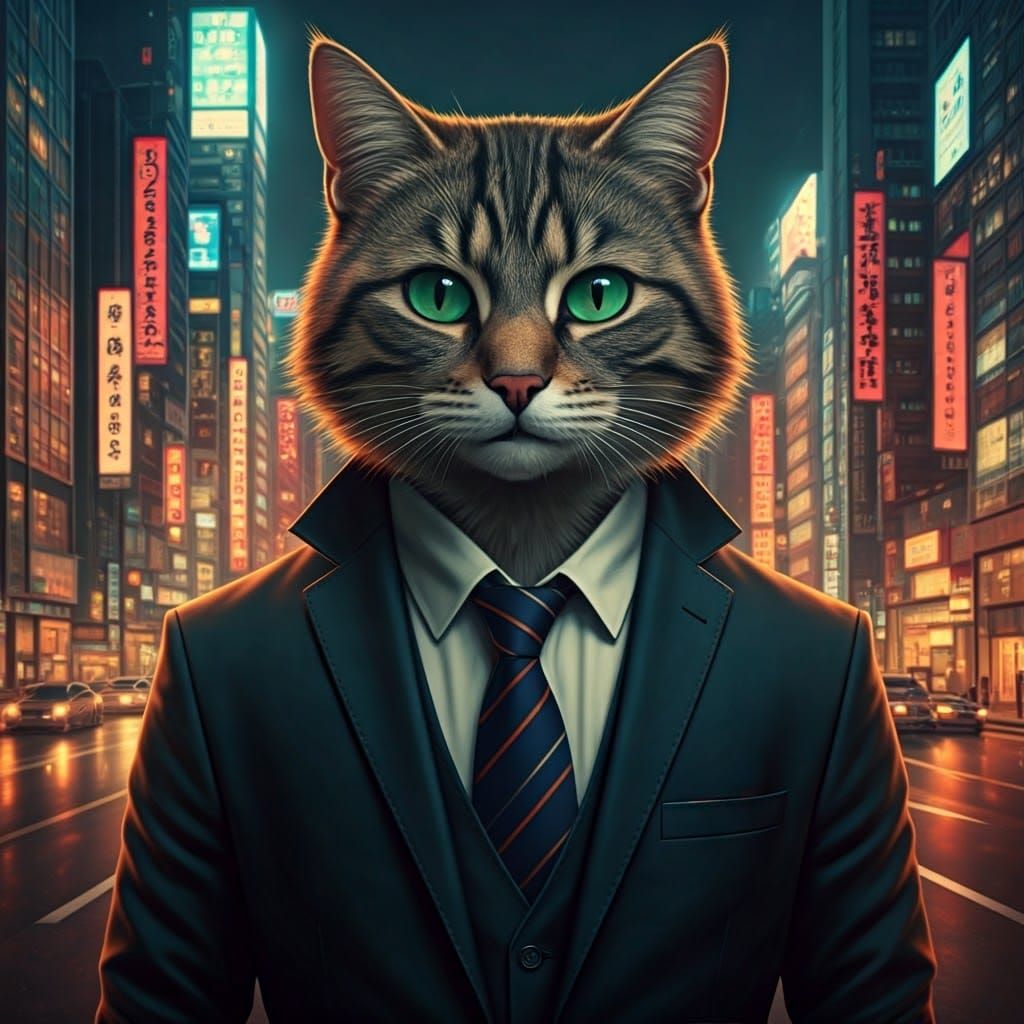 Whimsical Cat Explores Tokyo Streets