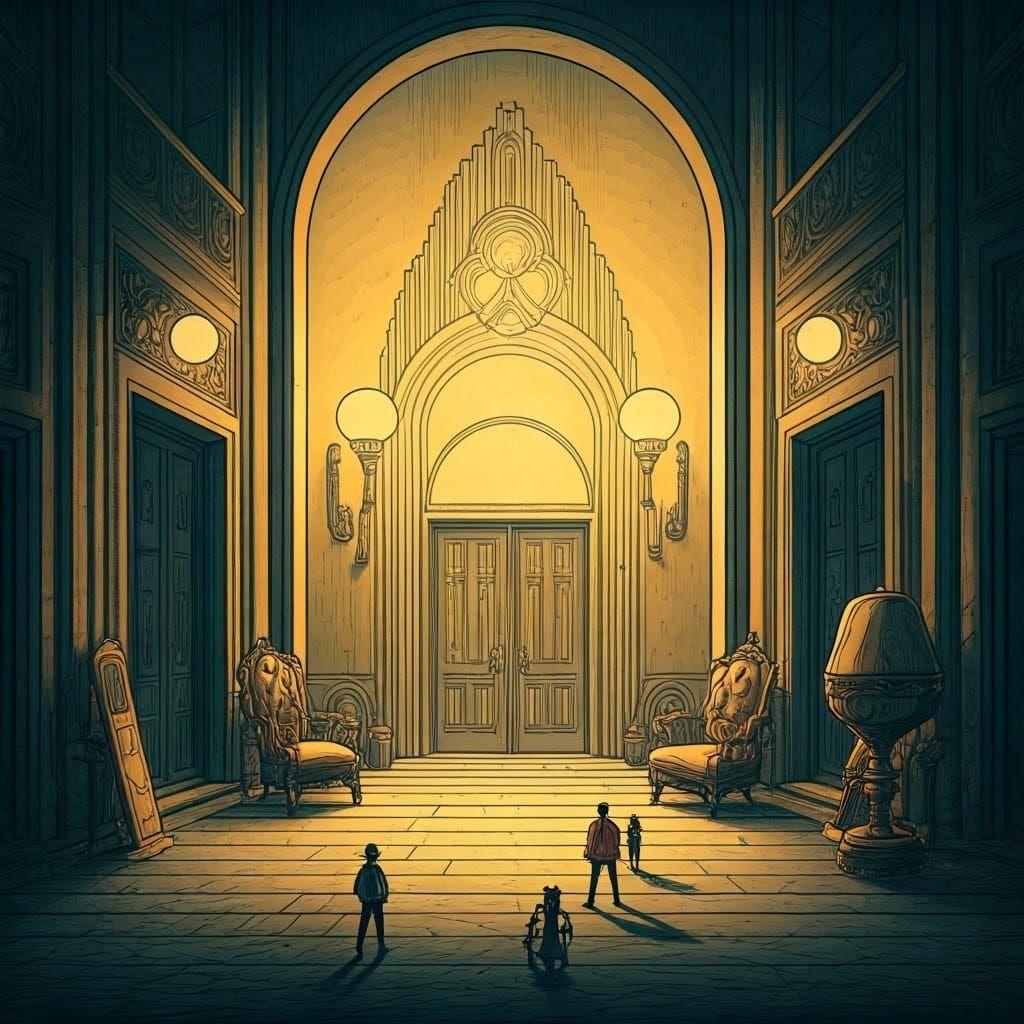 Surreal Art Deco Metropolis with Tiny Inhabitants and Giant....