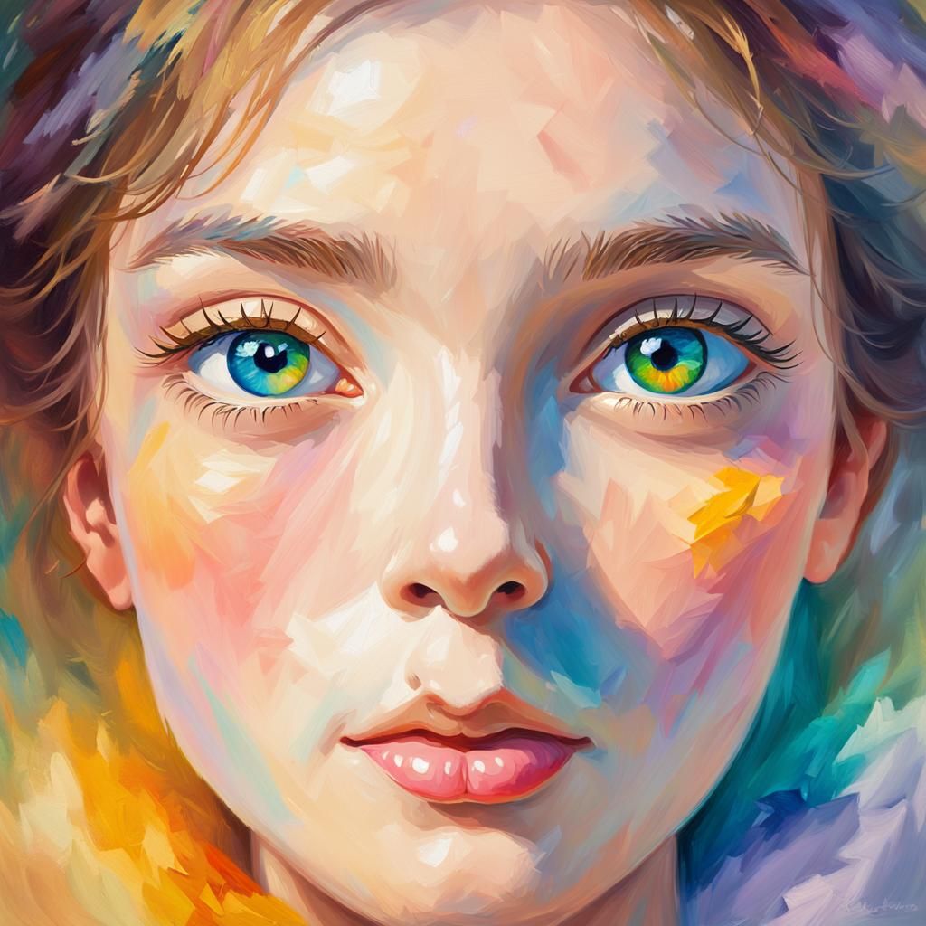 Rainbow Eyed Woman: Impressionistic Oil Painting