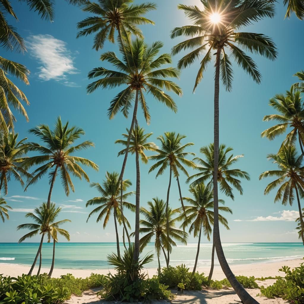 Tranquil Beach Scene with Swaying Palms