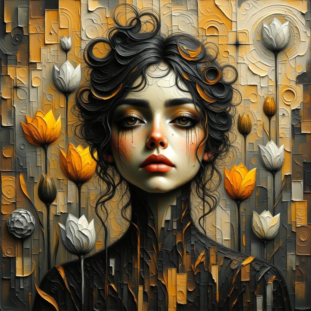 Tears and Tulips - Abstract impasto