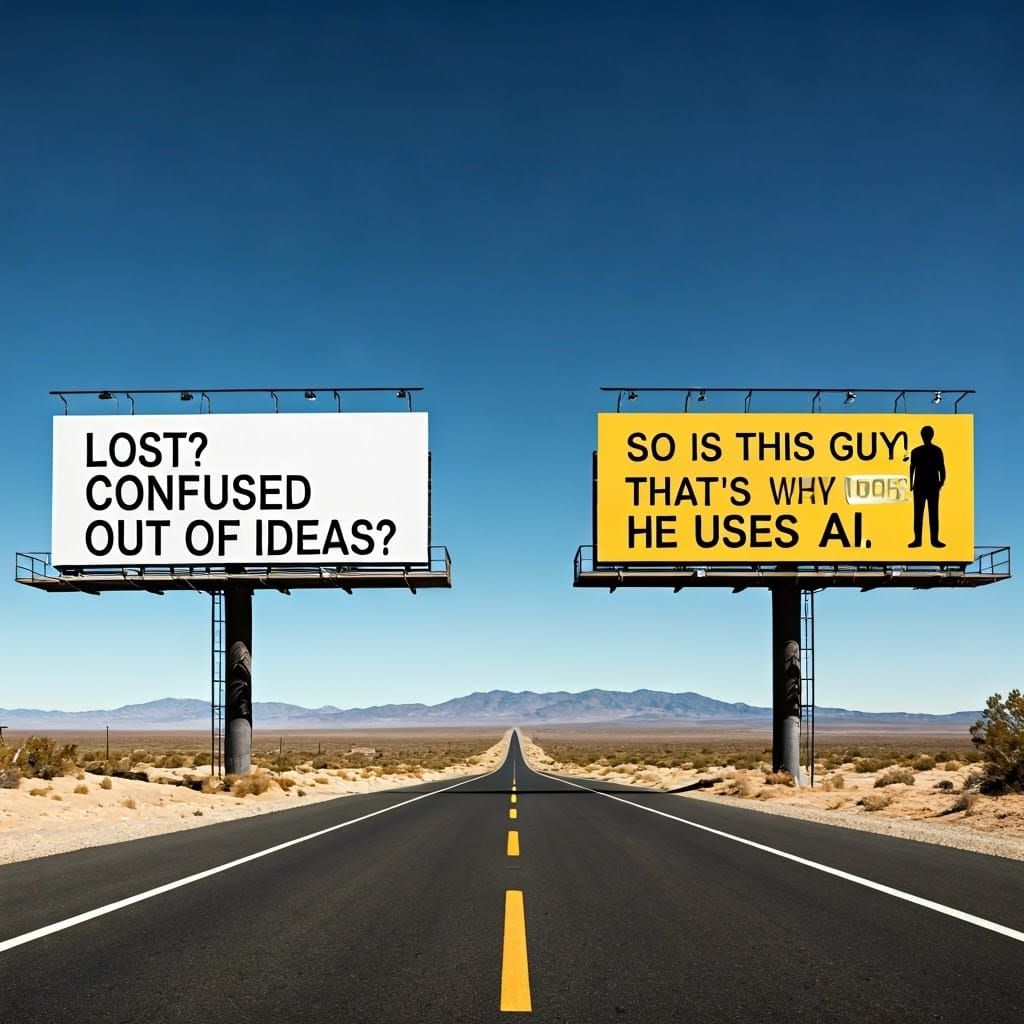 Desert Billboard Duo in Modern Humor