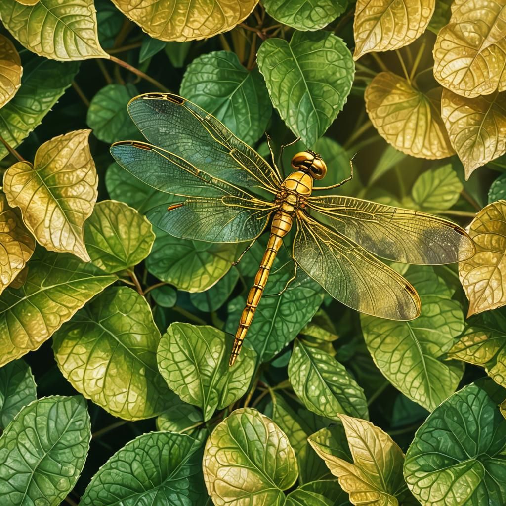 Golden Dragonfly Macro in Hyper-Realistic Detail