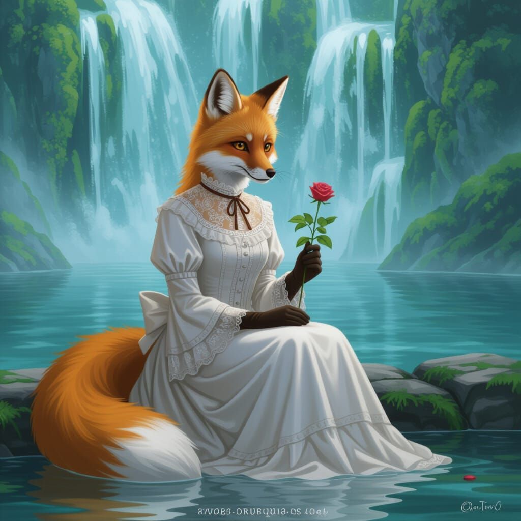 Victorian Fox Woman by Misty Waterfall