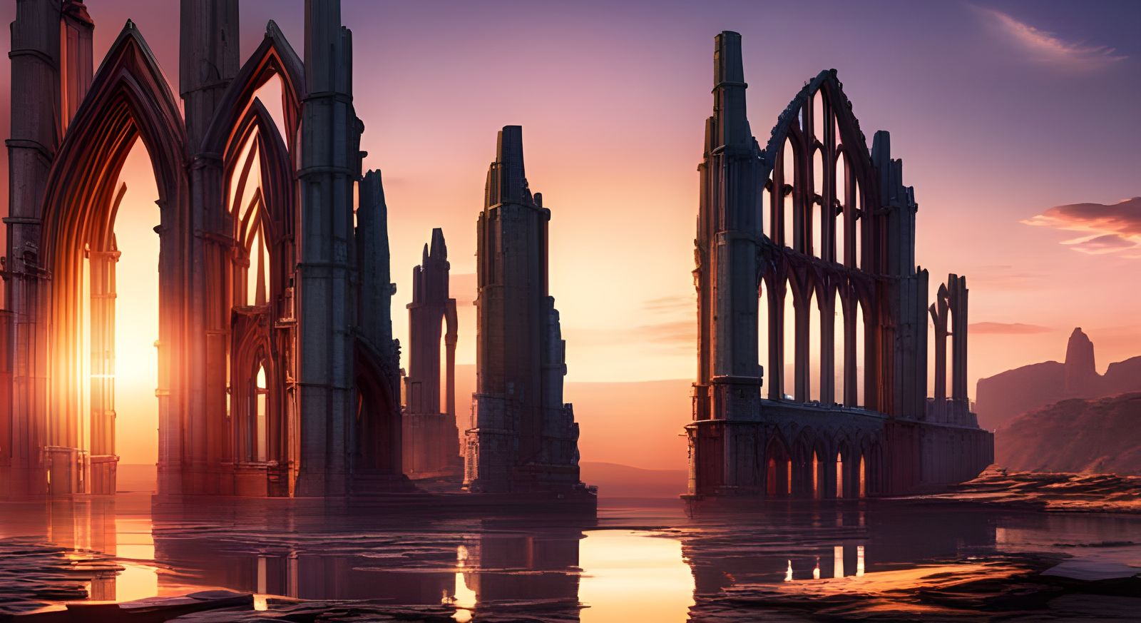 Whitby Abbey Ruins at Sunset: Detailed Matte Painting