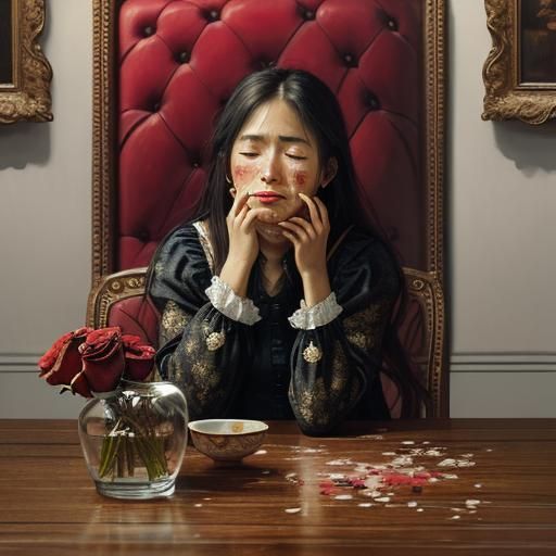 Sad Woman with Chocolates: A Classic Oil Painting