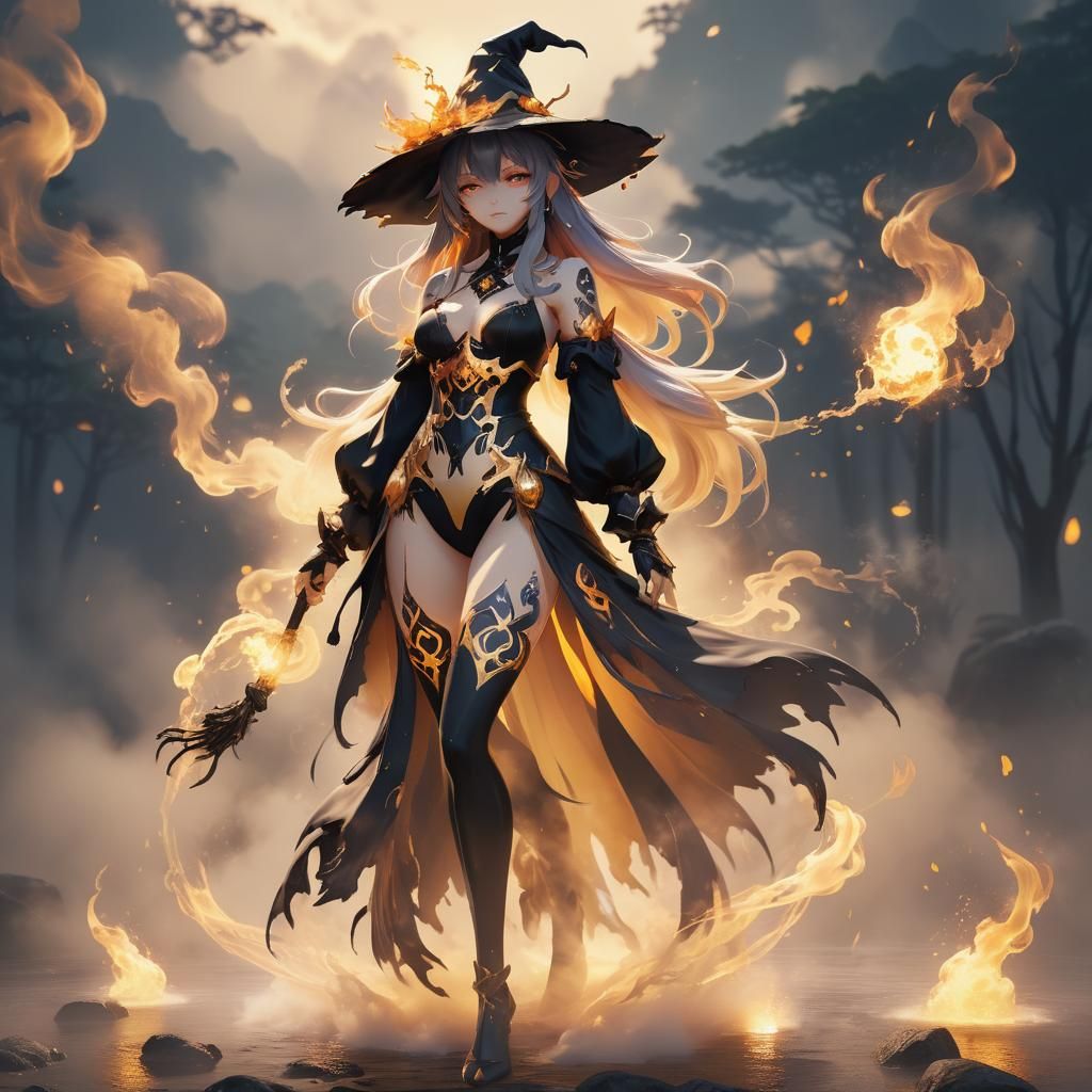Anime Witch in Steamy Mist: Fantasy Concept Art