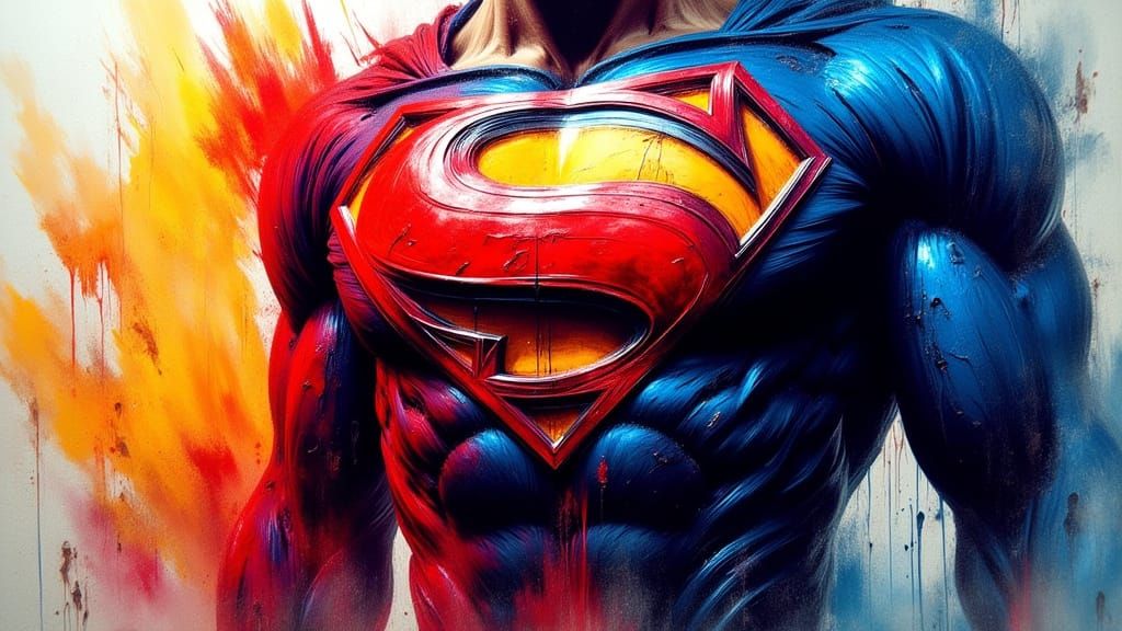 Superman Symbol Graffiti Art with Vibrant Splash Background