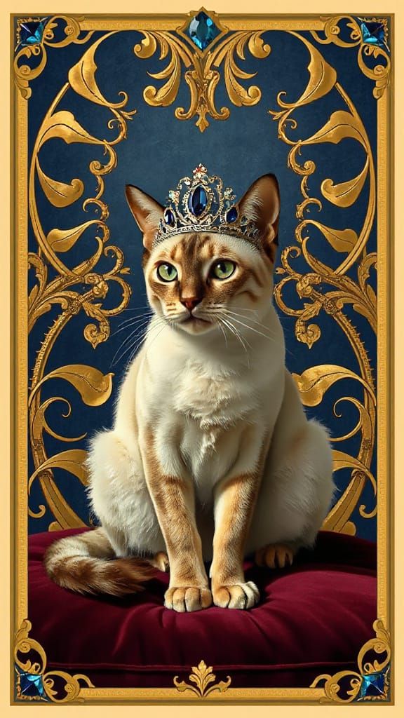 Regal Siamese Cat in Art Nouveau Opulence