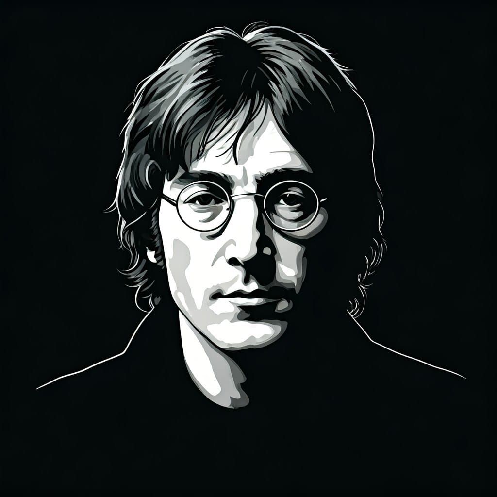 John Lennon's Headshot in Monochromatic Style