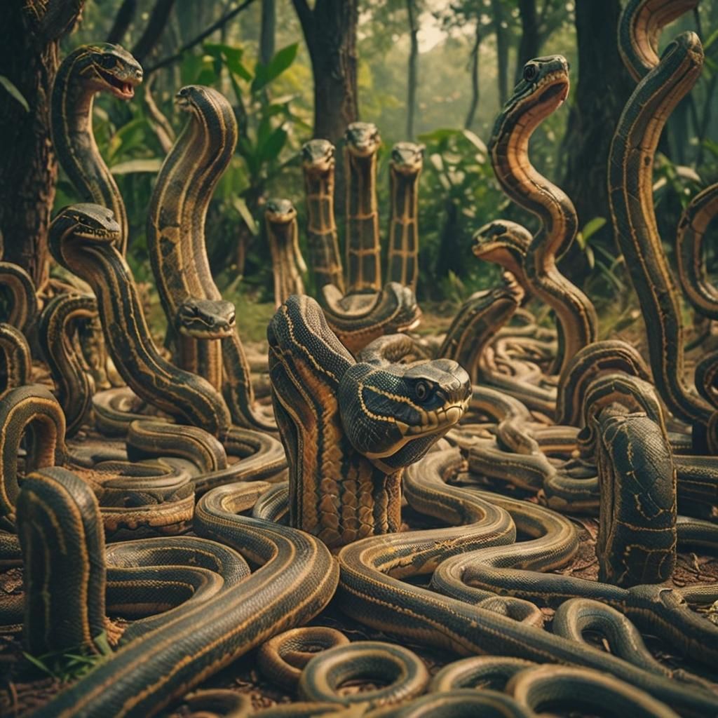 Dramatic Cinematic Film Still of Clustered Snakes