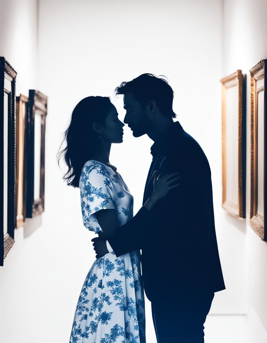 Silhouette Art: Lovers' Embrace in Hyperdetailed Portrait