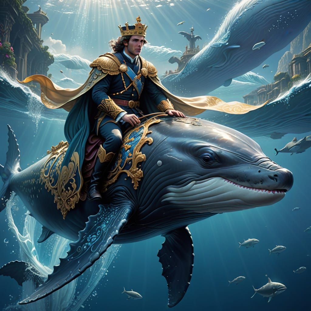 Veiled Prince of Wales Rides Majestic Whale in Fantasy Art