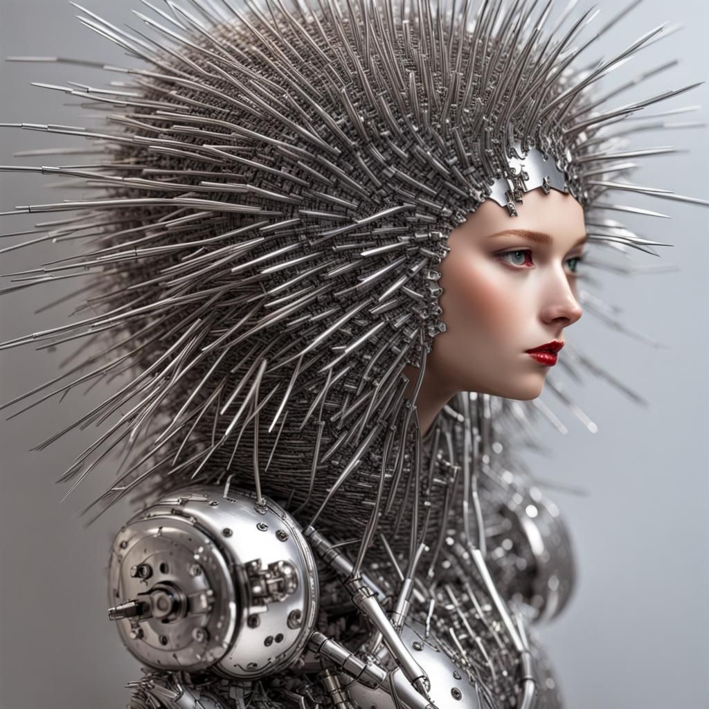 Robotic Hedgehog Lady Covered in Metal Needles